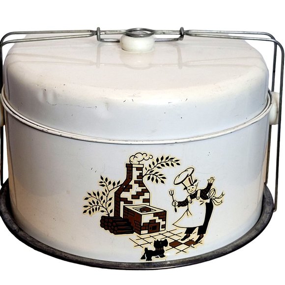 MCM Metal Cake Pie Taker With Handle Scottie Dog Chef Off White Silver 4 Pieces - Picture 1 of 13